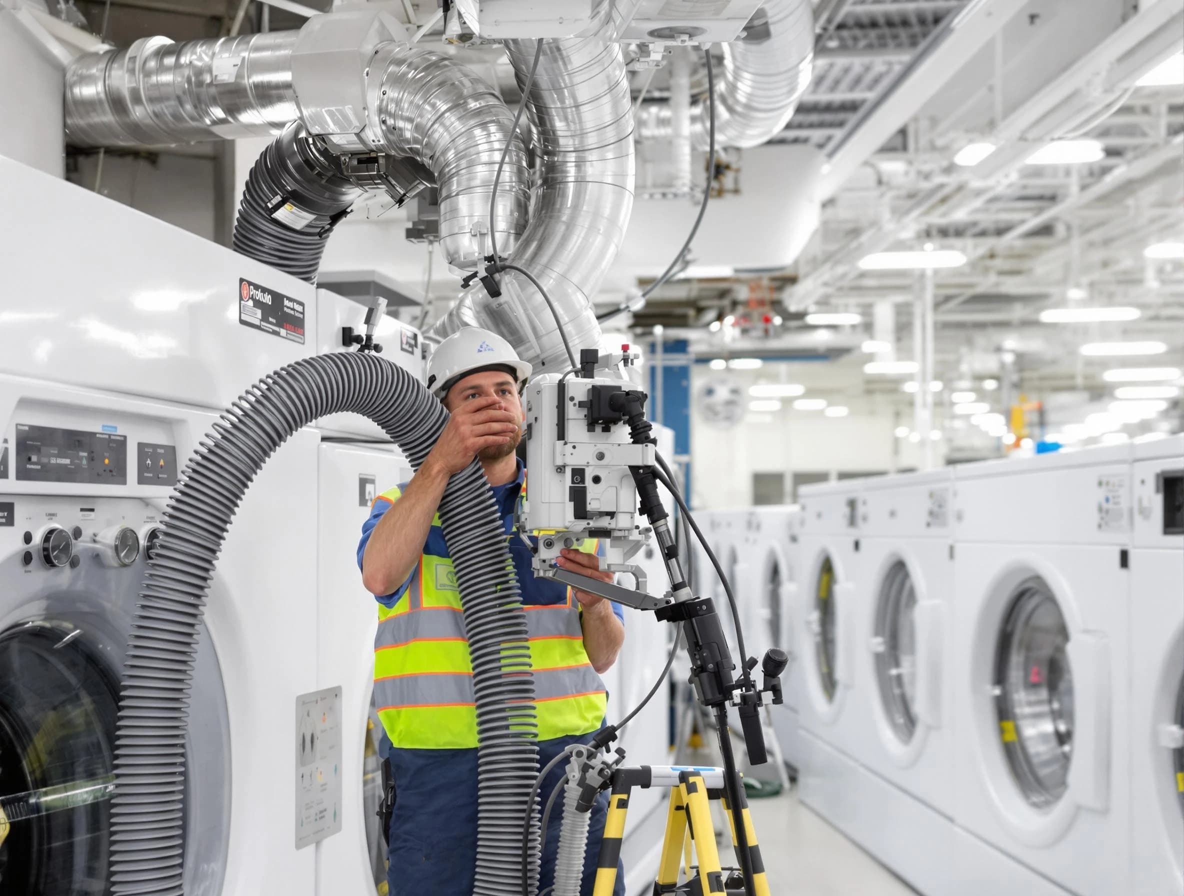Beverly Dryer Vent Cleaning team performing commercial-grade dryer vent cleaning at a business facility in Beverly