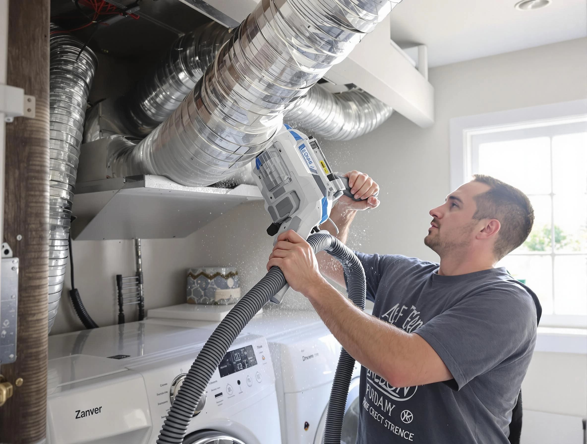 Beverly Dryer Vent Cleaning specialist cleaning deep within a dryer vent duct system in Beverly