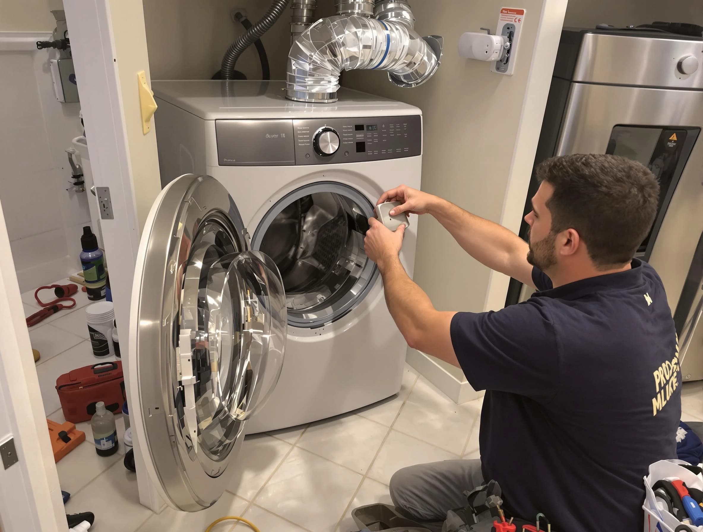 Beverly Dryer Vent Cleaning technician performing precise dryer vent hose installation in Beverly