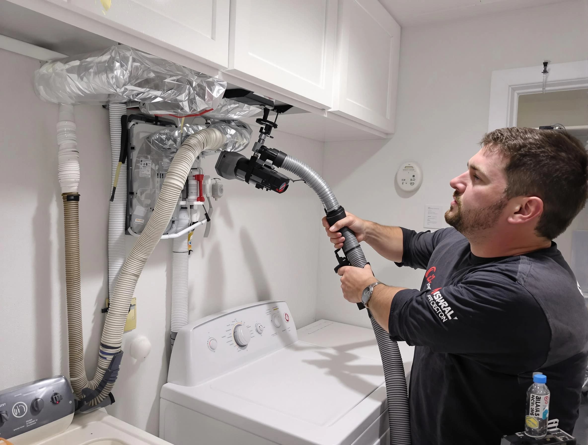 Beverly Dryer Vent Cleaning certified technician performing safety-focused gas dryer vent cleaning in Beverly