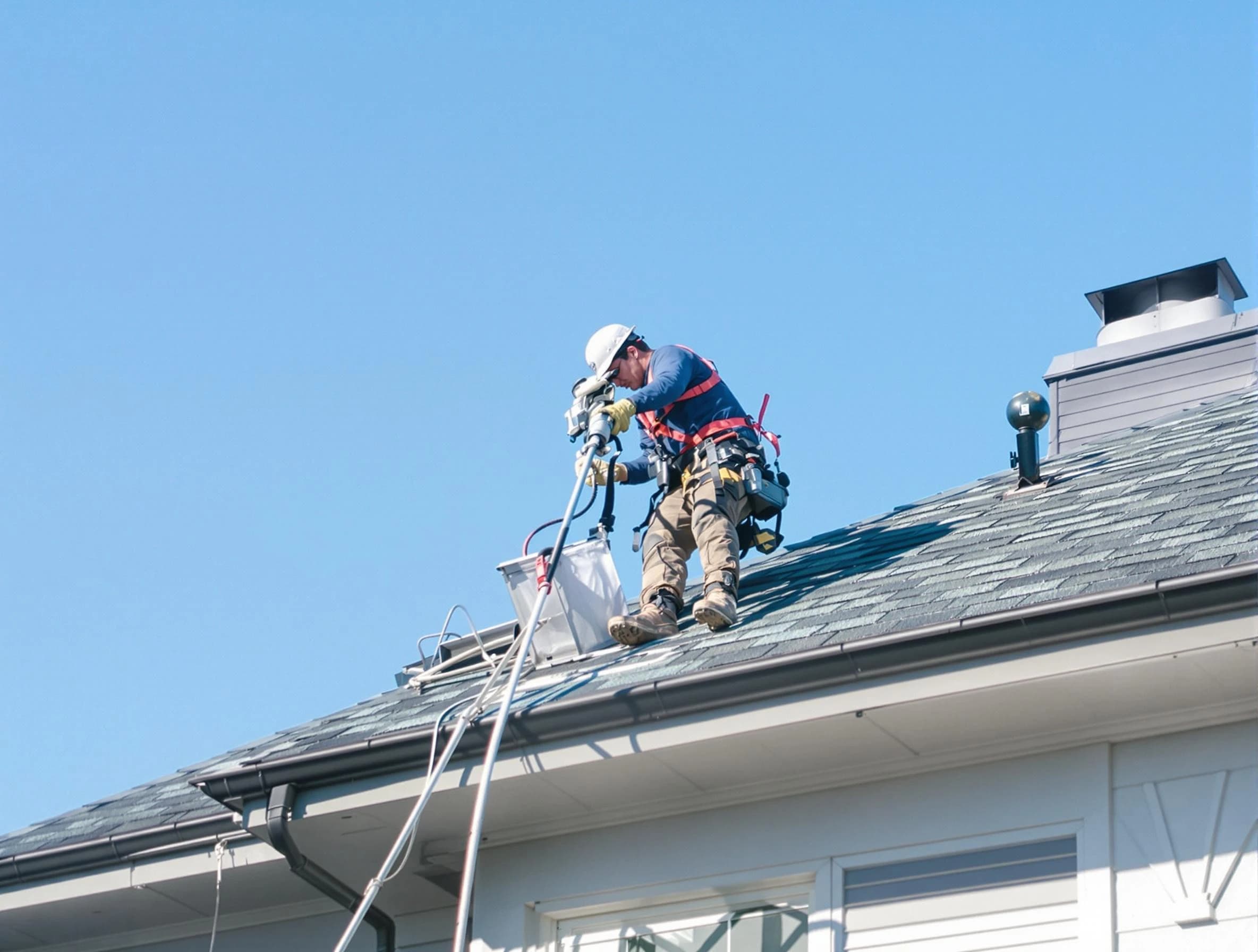 Beverly Dryer Vent Cleaning certified technician cleaning a roof-mounted dryer vent system in Beverly