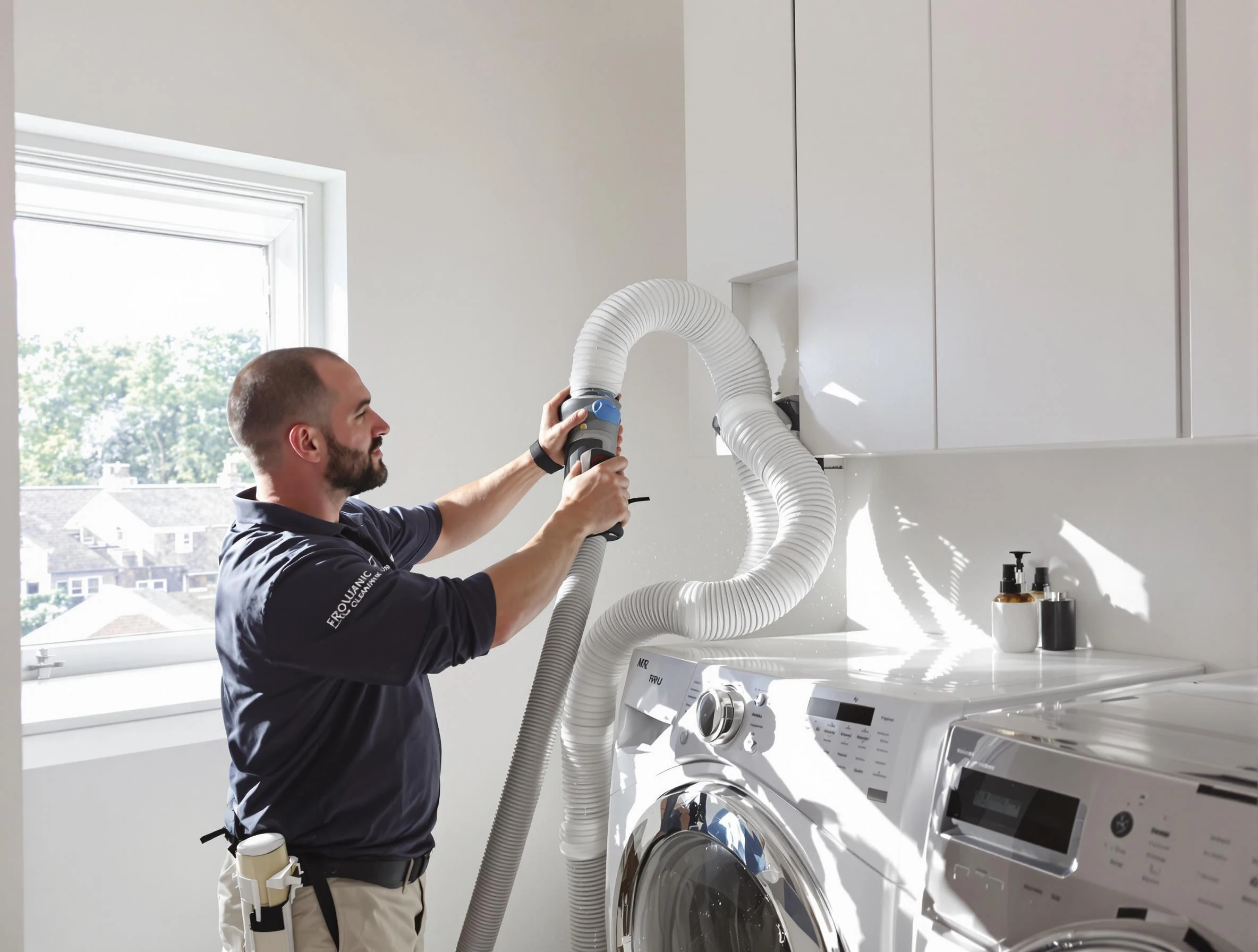 Certified Beverly Dryer Vent Cleaning technician performing dryer vent cleaning in Beverly